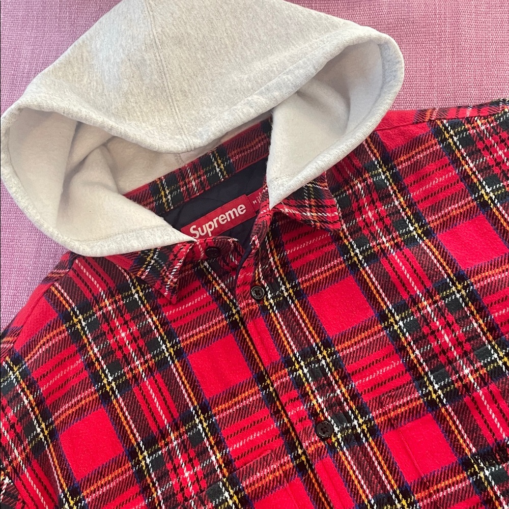 Supreme Tartan button down shirt/jacket with hood